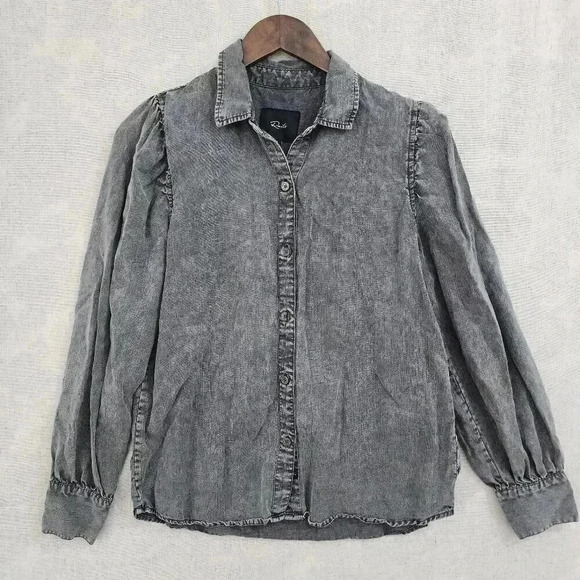 Rails Button up Puff Long sleeve Distressed Gray Women's Shirt S 9029P - Picture 1 of 8